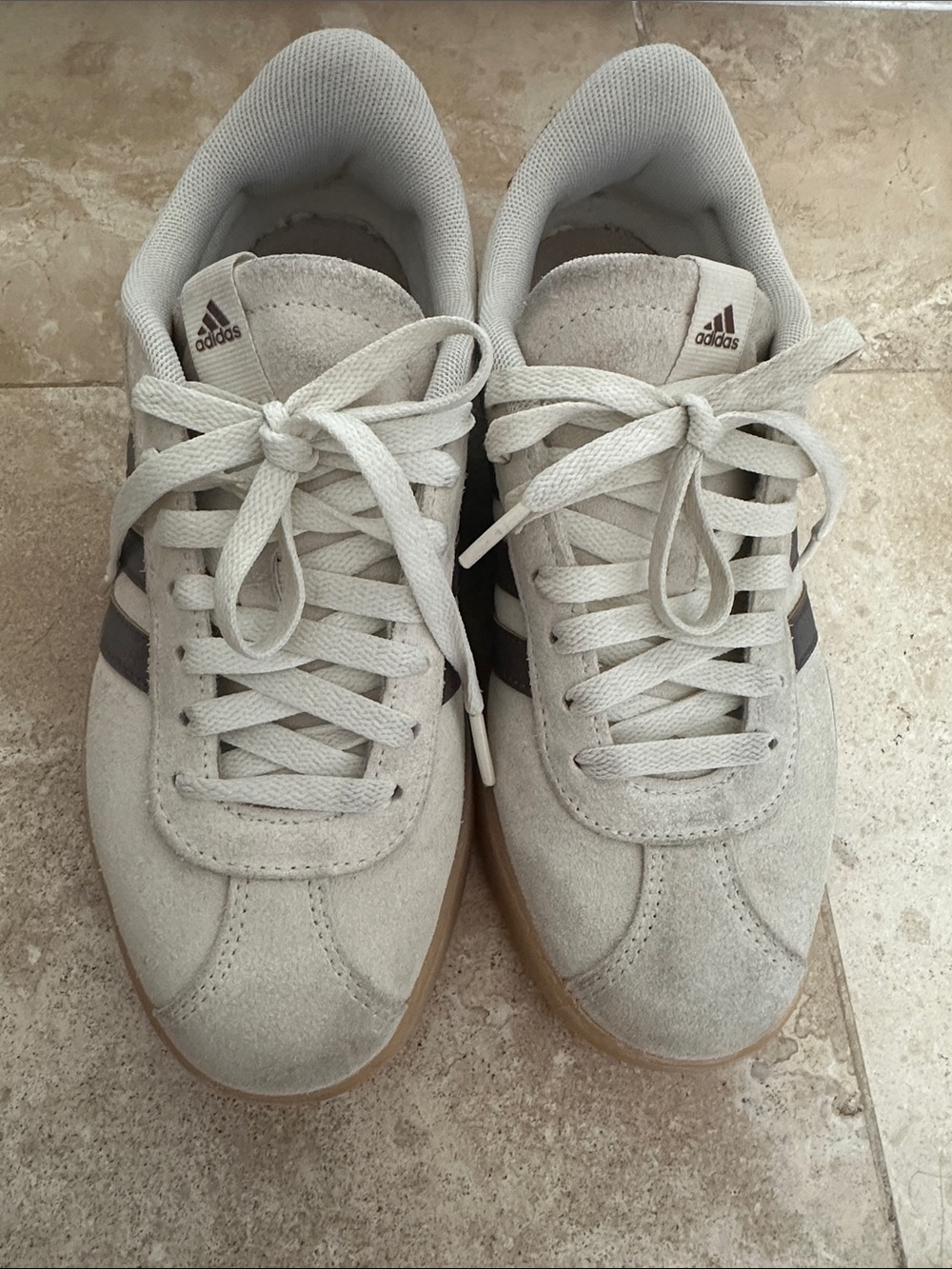 adidas Suede Sneakers in cream with brown Stripes